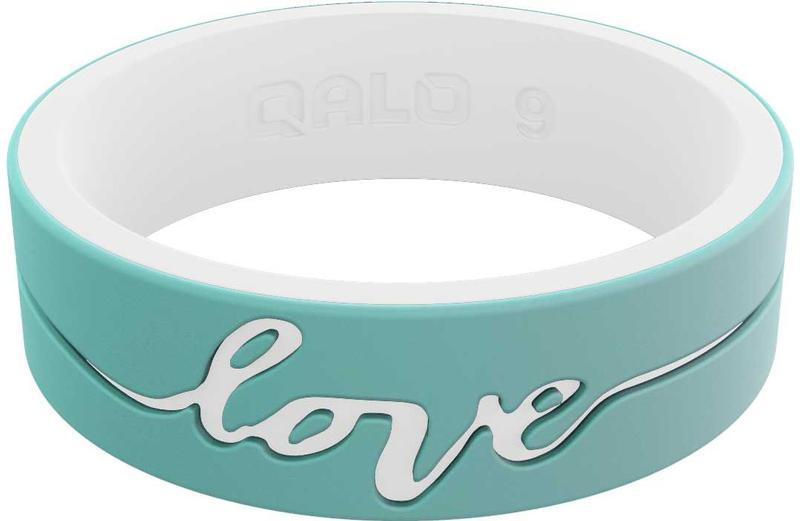  Women's Strata Mint And White Love Silicone Ring