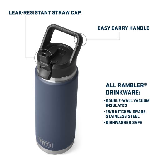 Yeti Rambler Water Bottle with Straw Cap - 26 oz - Camp Green